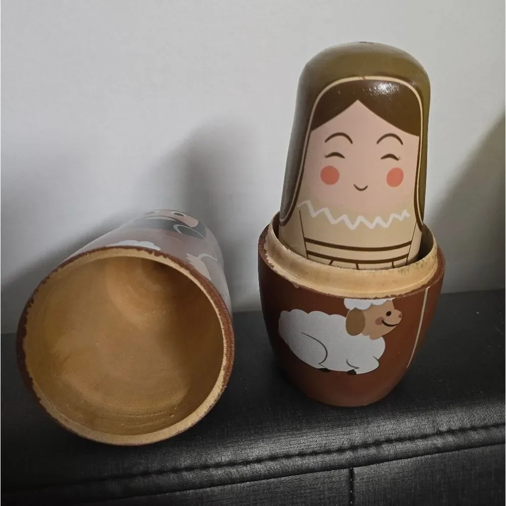 Wooden Christmas Nativity Nesting Dolls, 5 Pieces, 6.75